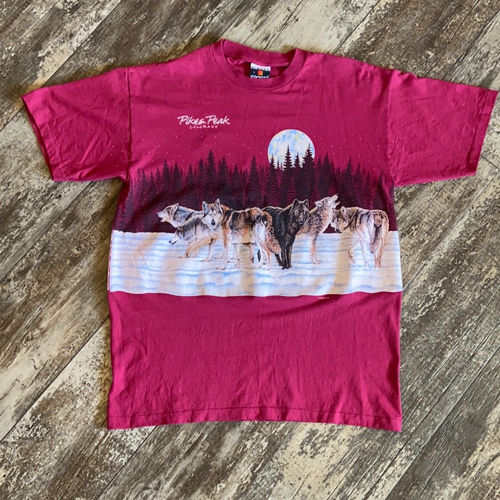 Vintage Single Stitch 1991 Habitat Graphic Wolf Size L T-Shirt Made In The USA